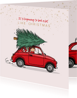Kerstkaart Fiat 500 rood 
