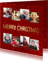 Kerstkaart fotocollage rood sterren goudaccent