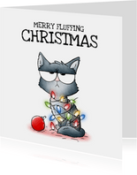 Kerstkaart Grumpy Cat - Merry Fluffing Christmas