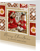Kerstkaart illustratie postzegels stempel foto sterren goud