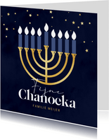 Kerstkaart joods fijne chanoeka kaarsen goud sterren