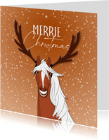 Kerstkaart Merrie Christmas illustratie paard met gewei
