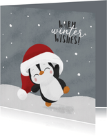 Kerstkaart met schattige pinguïn met kerstmuts