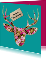 Kerstkaart met silhouet van hert  in retropatroon