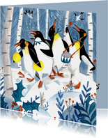 Kerstkaart muziek met de pinguins