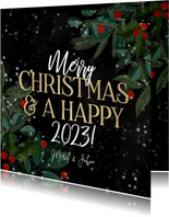 Kerstkaart takjes Merry Christmas and a happy 2023