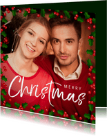 Kerstkaart vierkant grote foto met hulst kader