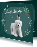Kerstkaart winter ijsbeer pinguin dieren merry christmas