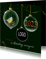 Kerstkaart zakelijk glazen kerstballen met logo
