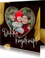 Kerstkaartje Fries dikke krystkrûp met foto in hart bruin