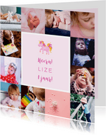 Kinderfeestje kaart met fotocollage en unicorn