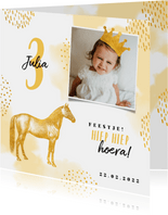 Kinderfeestje uitnodiging met foto, paard en kroontje