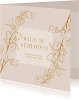 Klassieke verlovingskaart met lijnillustratie van bloemen