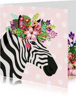 Kleurrijke verjaardagskaart zebra bloemenkroon