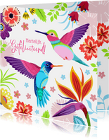 Kleurrijke vogels verjaardagskaart