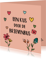Kus door de brievenbus - hearts and flowers - zomaarkaart