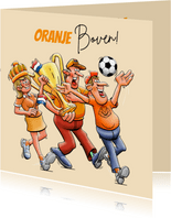 Leuke felicitatiekaart met juichende voetbalfans van oranje