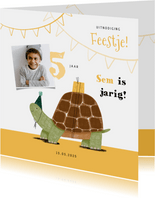 Leuke kinderfeestje uitnodiging schildpad feestje slinger