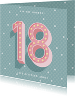 Leuke verjaardagskaart met lichtbak cijfers '18'
