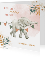 Lief felicitatiekaartje geboorte meisje met olifantje 