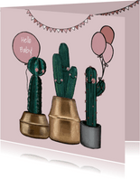 Lieve felicitatiekaart geboorte meisje met cactussen