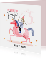 Lieve uitnodiging kinderfeestje roze unicorn prinses