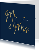Minimalistische trouwkaart Mr & Mrs - wij zijn getrouwd!