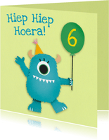 Monster met ballon verjaardagskaart