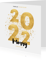 Neujahrskarte goldene 2022 und Farbspritzer