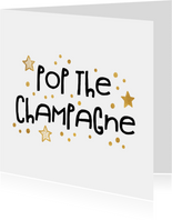 Nieuwjaarsborrel uitnodiging 'pop the champagne' goudlook