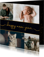 Nieuwjaarskaart donkere achtergrond met sierlijke letters