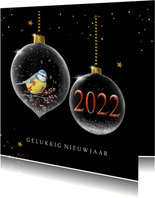 Nieuwjaarskaart glazen kerstballen met jaartal