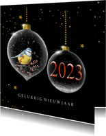 Nieuwjaarskaart glazen kerstballen met jaartal