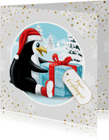 Pinguïn met kerstmuts en ijsblokje