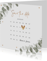 Save-the-Date-Karte Eukalyptusblatt Kalender