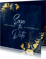Save-the-Date-Karte Hochzeit Eukalyptus Goldlook