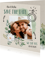 Save-the-Date-Karte zur Hochzeit Blumen & Doodles mit Foto