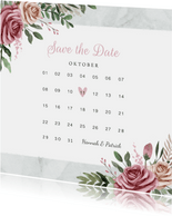 Save-the-Date-Karte zur Hochzeit Rosen & Marmor