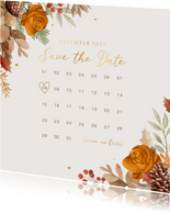 Save the date trouwkaart kalender herfst winter bloemen
