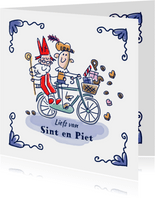 Sinterklaaskaart met sint en piet op de fiets