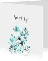 Sorry kaart met getekende veldbloemen 