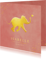 Stijlvol geboortekaartje met silhouet van olifant in goud