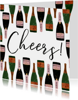 Stijlvolle felicitatiekaart met champagne illustraties