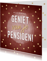 Stijlvolle felicitatiekaart pensioen roze en gouden confetti