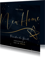 Stijlvolle kerst-verhuiskaart New Home met gouden ster
