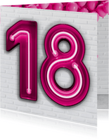 Stoere industriële kaart met 18 in roze neon cijfers