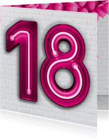 Stoere industriële kaart met 18 in roze neon cijfers
