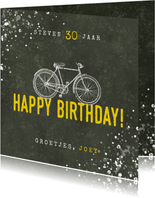 Stoere verjaardagskaart happy birthday fiets en spetters