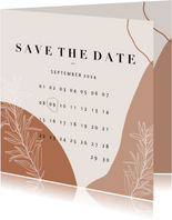 Trendy Save the Date kalender abstracte vormen en plantje