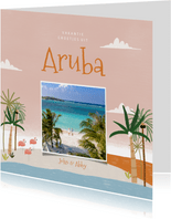 Tropische vakantiekaart Aruba flamingo's en palmbomen